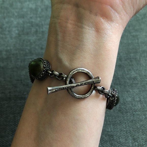 Lucky Brand Green Wood And Metal Cabachon Bracelet - Picture 11 of 15